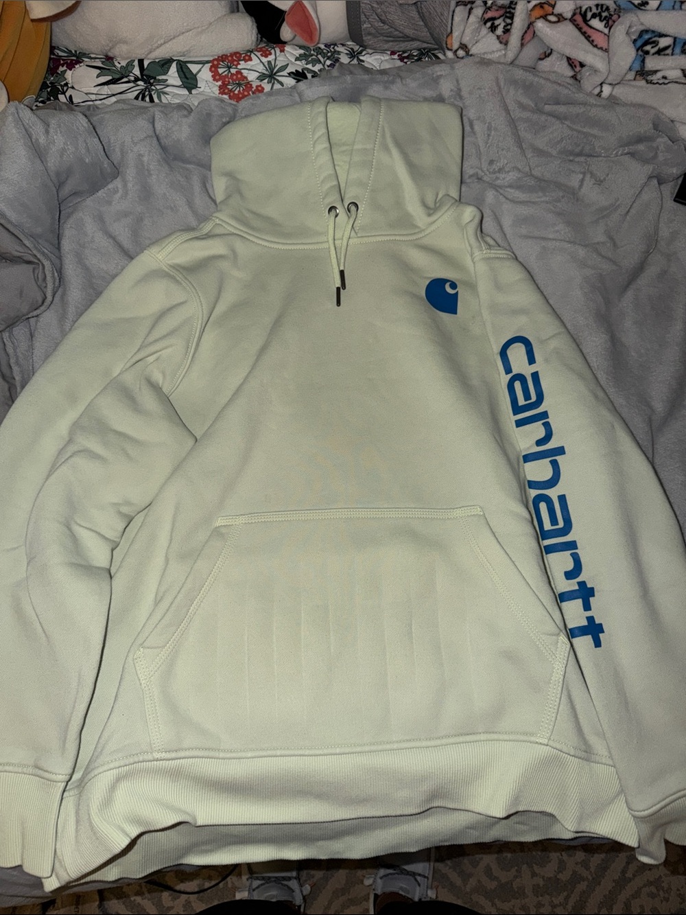 Carhartt women’s lime green  Hoodie with Blue Logo Sleeve